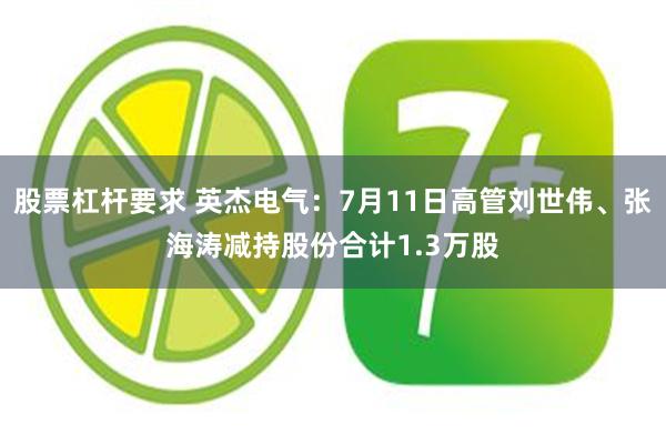 股票杠杆要求 英杰电气：7月11日高管刘世伟、张海涛减持股份合计1.3万股