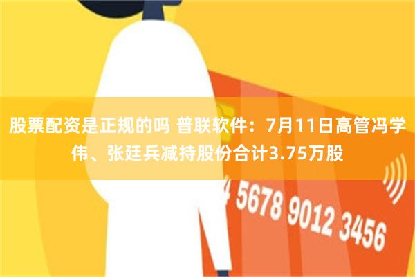 股票配资是正规的吗 普联软件：7月11日高管冯学伟、张廷兵减持股份合计3.75万股