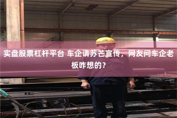 实盘股票杠杆平台 车企请苏芒宣传，网友问车企老板咋想的？