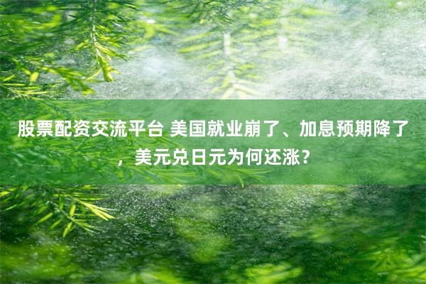 股票配资交流平台 美国就业崩了、加息预期降了,美元兑日元为何还涨?