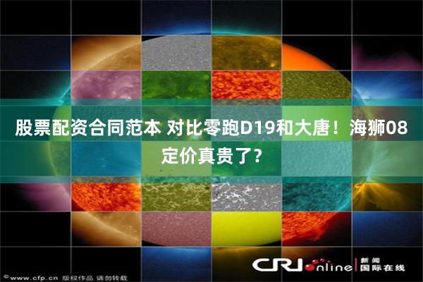 股票配资合同范本 对比零跑D19和大唐!海狮08定价真贵了?