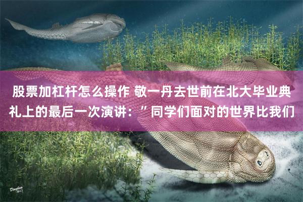 股票加杠杆怎么操作 敬一丹去世前在北大毕业典礼上的最后一次演讲：”同学们面对的世界比我们